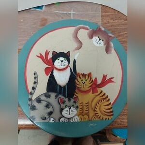 Handpainted Curious Cats by Yoko on Wooden Cutting Board/Tray